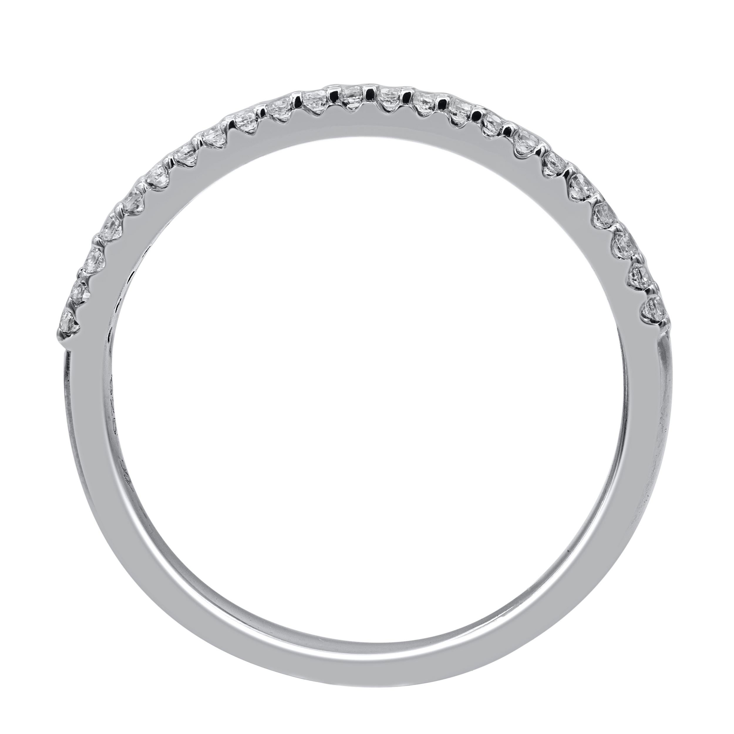 Contemporary TJD 0.15 Carat Brilliant Cut Diamond 14 Karat White Gold Anniversary Band Ring For Sale