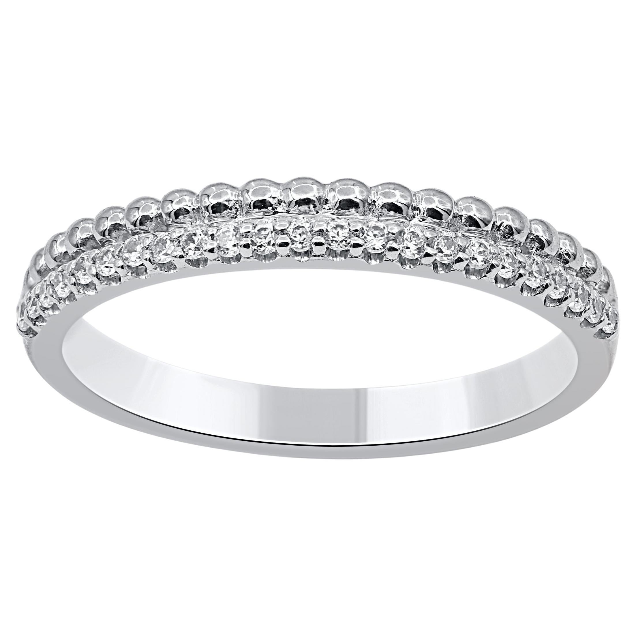 TJD 0.15 Carat Brilliant Cut Diamond 14 Karat White Gold Anniversary Band Ring