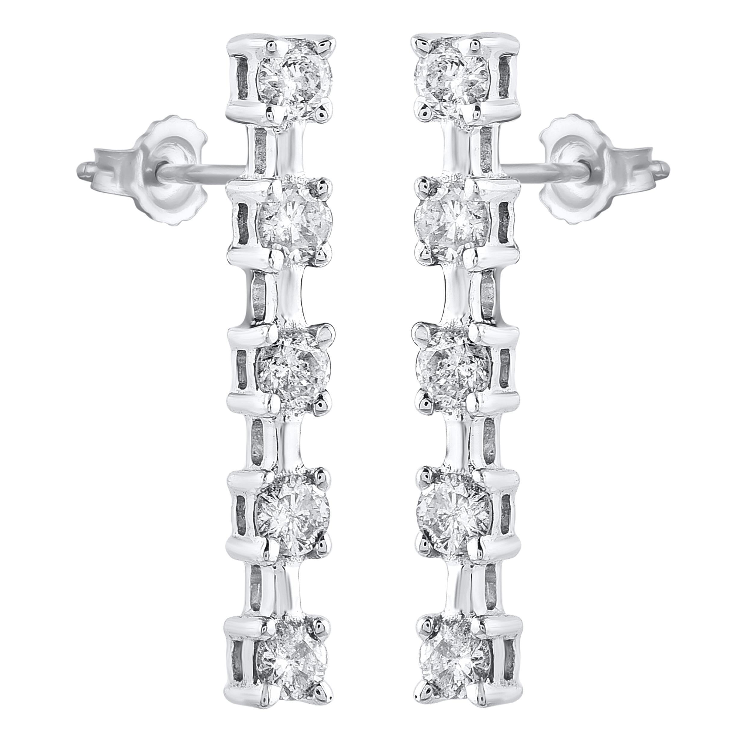 TJD 0,15 Karat Brillantschliff Diamant 14 Karat Weißgold Linear-Tropfen-Ohrringe (Zeitgenössisch) im Angebot