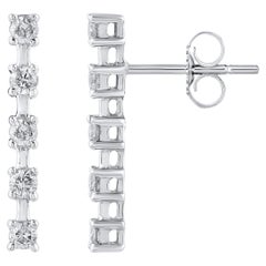 TJD Boucles d'oreilles pendantes linéaires en or blanc 14 carats avec diamant taille brillant de 0,15 carat