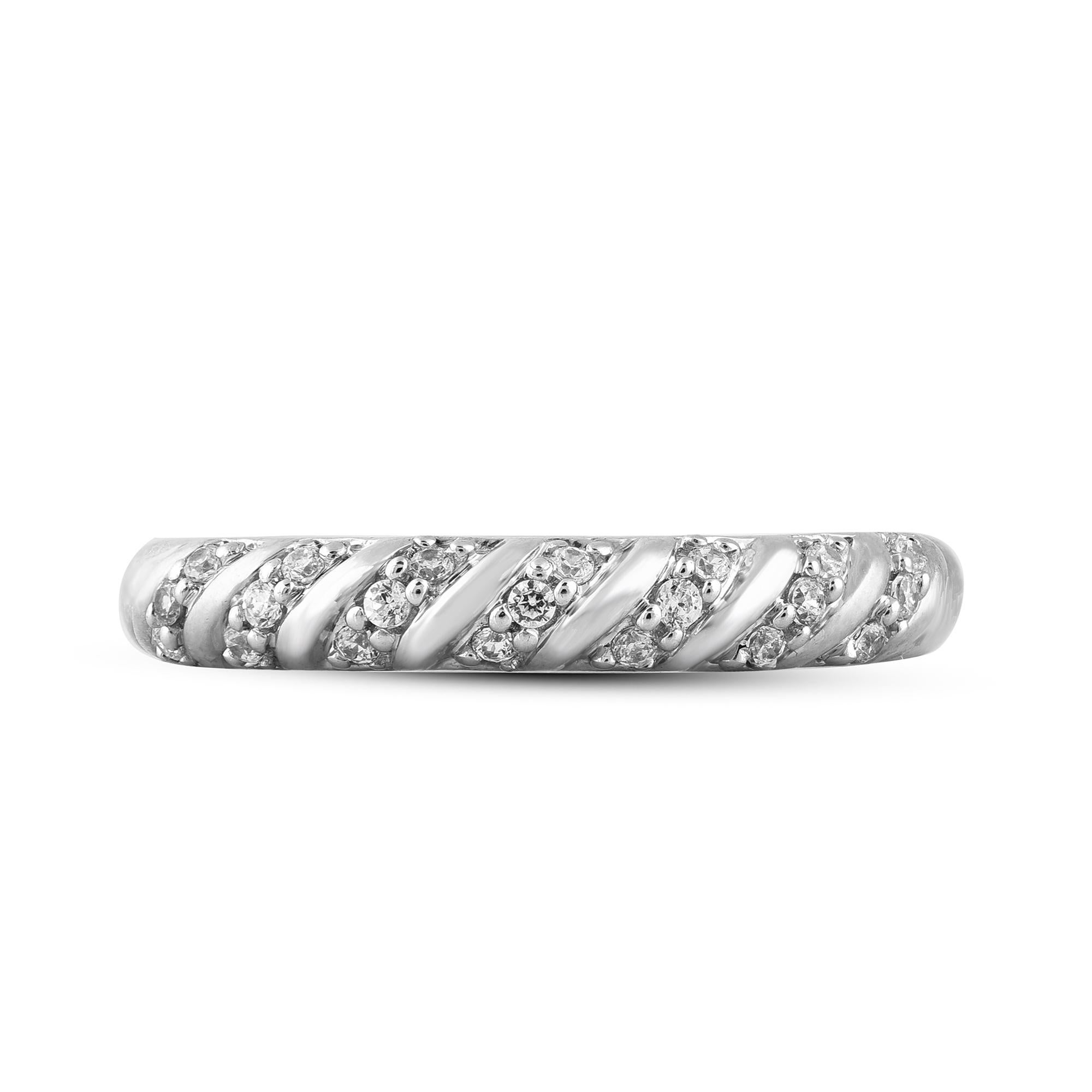 Contemporary TJD 0.15 Carat Brilliant Cut Diamond 14 Karat White Gold Wedding Band Ring For Sale