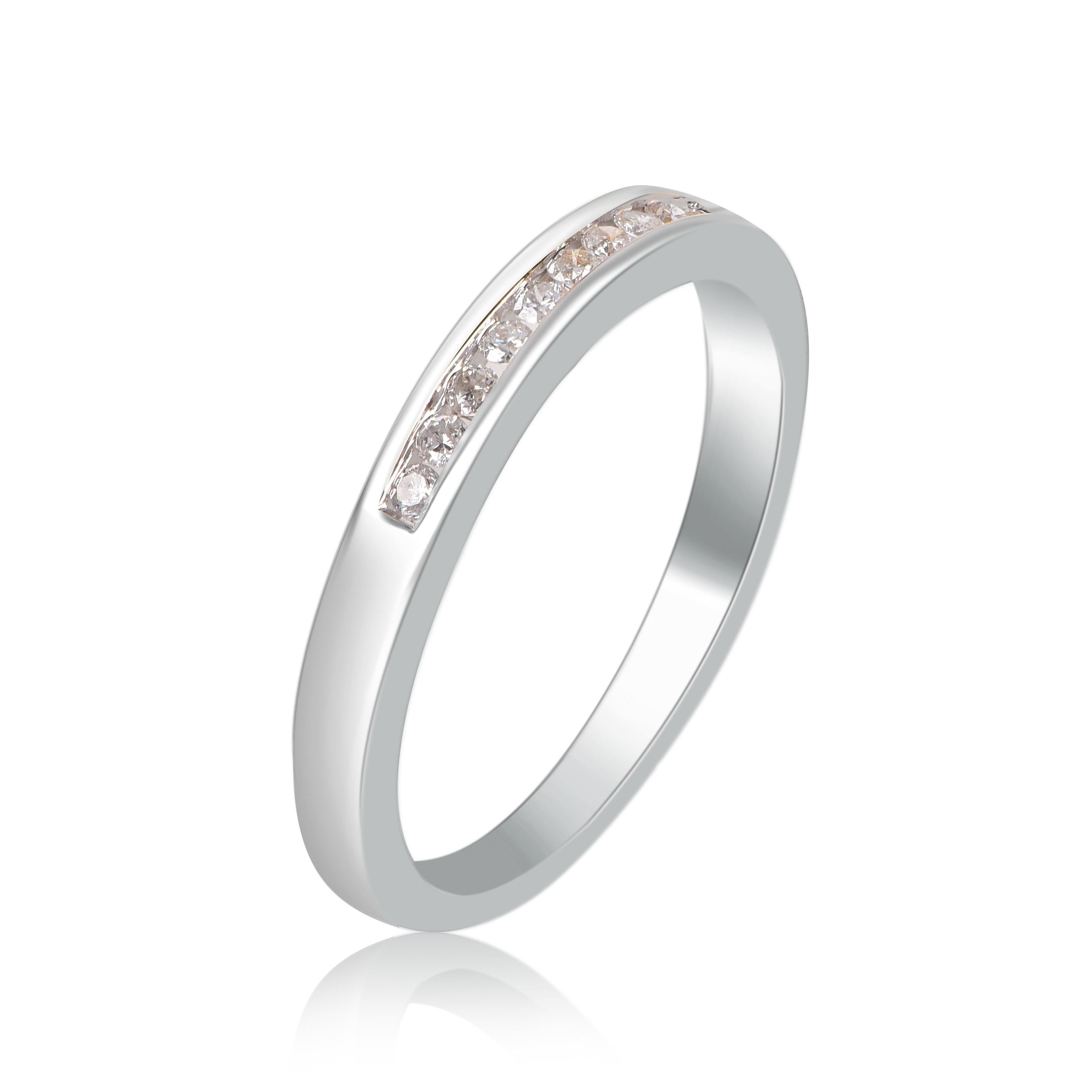 Contemporary TJD 0.15 Carat Brilliant Cut Diamond 14 Karat White Gold Wedding Band Ring For Sale