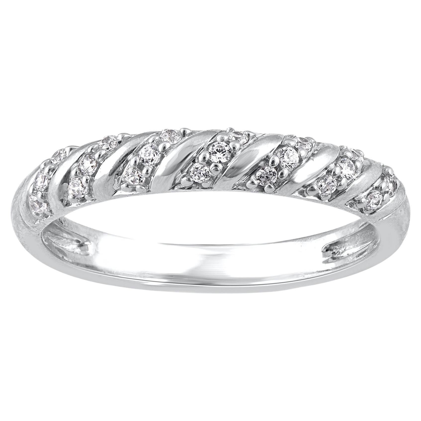 TJD 0.15 Carat Brilliant Cut Diamond 14 Karat White Gold Wedding Band Ring