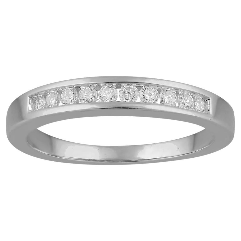 TJD 0.15 Carat Brilliant Cut Diamond 14 Karat White Gold Wedding Band Ring For Sale