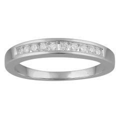 TJD 0.15 Carat Brilliant Cut Diamond 14 Karat White Gold Wedding Band Ring