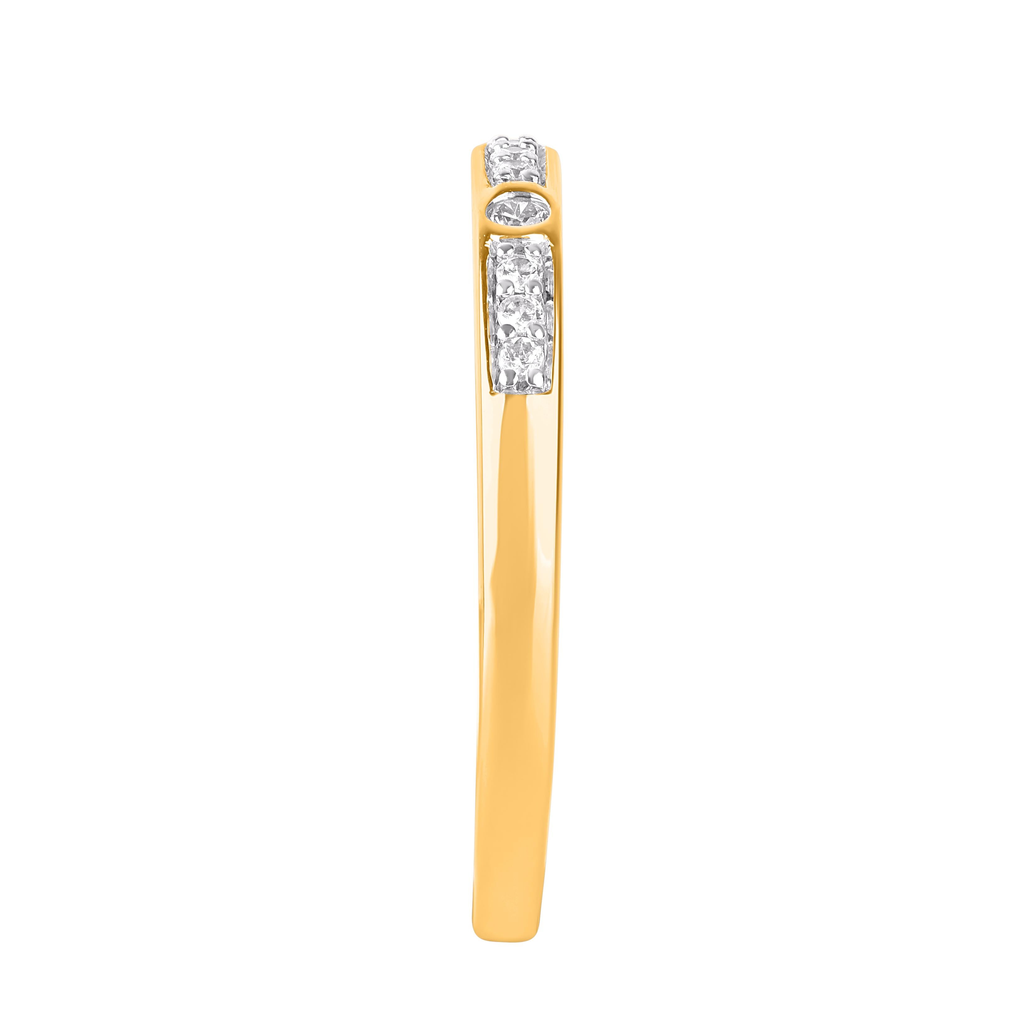 Contemporary TJD 0.15 Carat Brilliant Cut Diamond 14 Karat Yellow Gold Stackable Band Ring For Sale