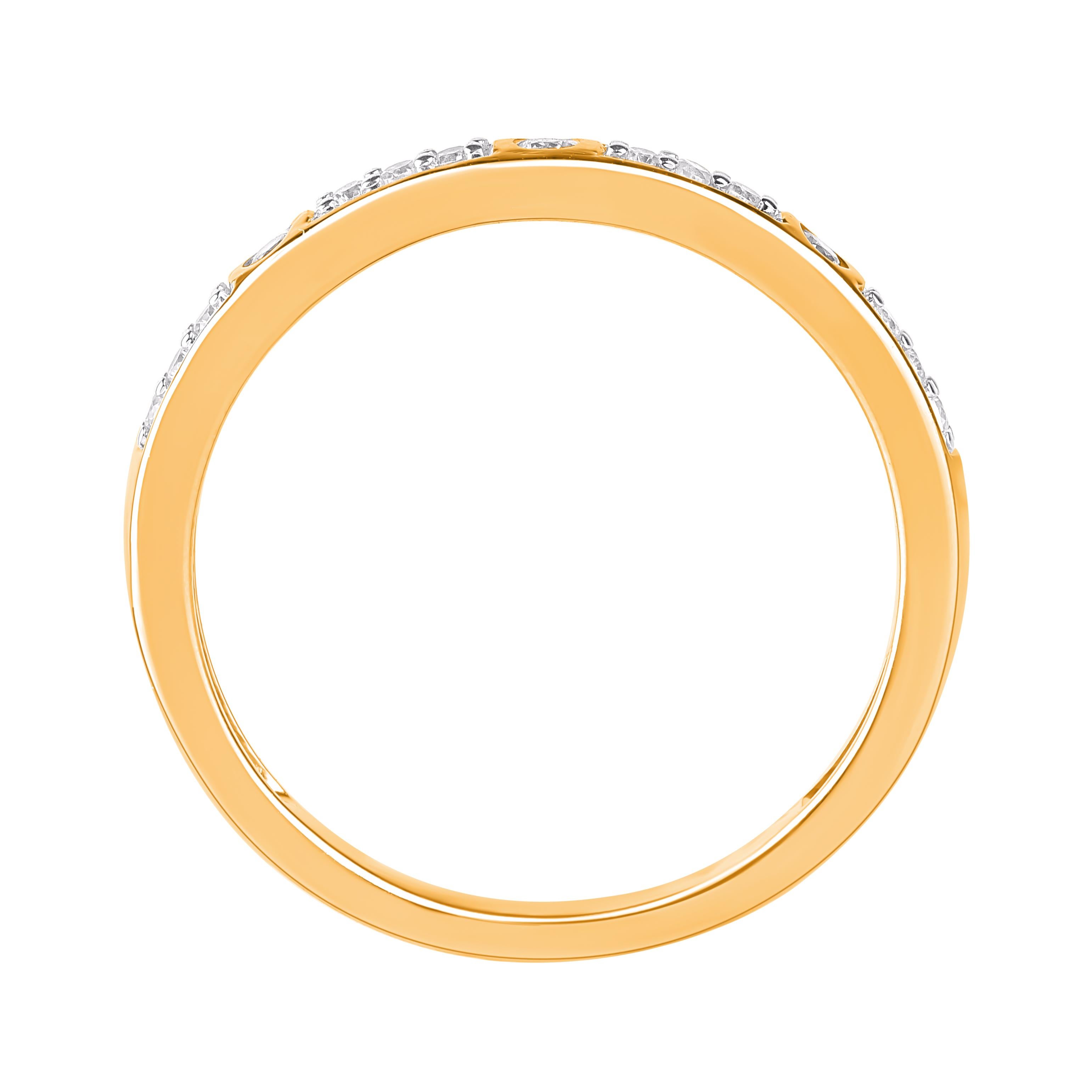 TJD 0.15 Carat Brilliant Cut Diamond 14 Karat Yellow Gold Stackable Band Ring In New Condition For Sale In New York, NY