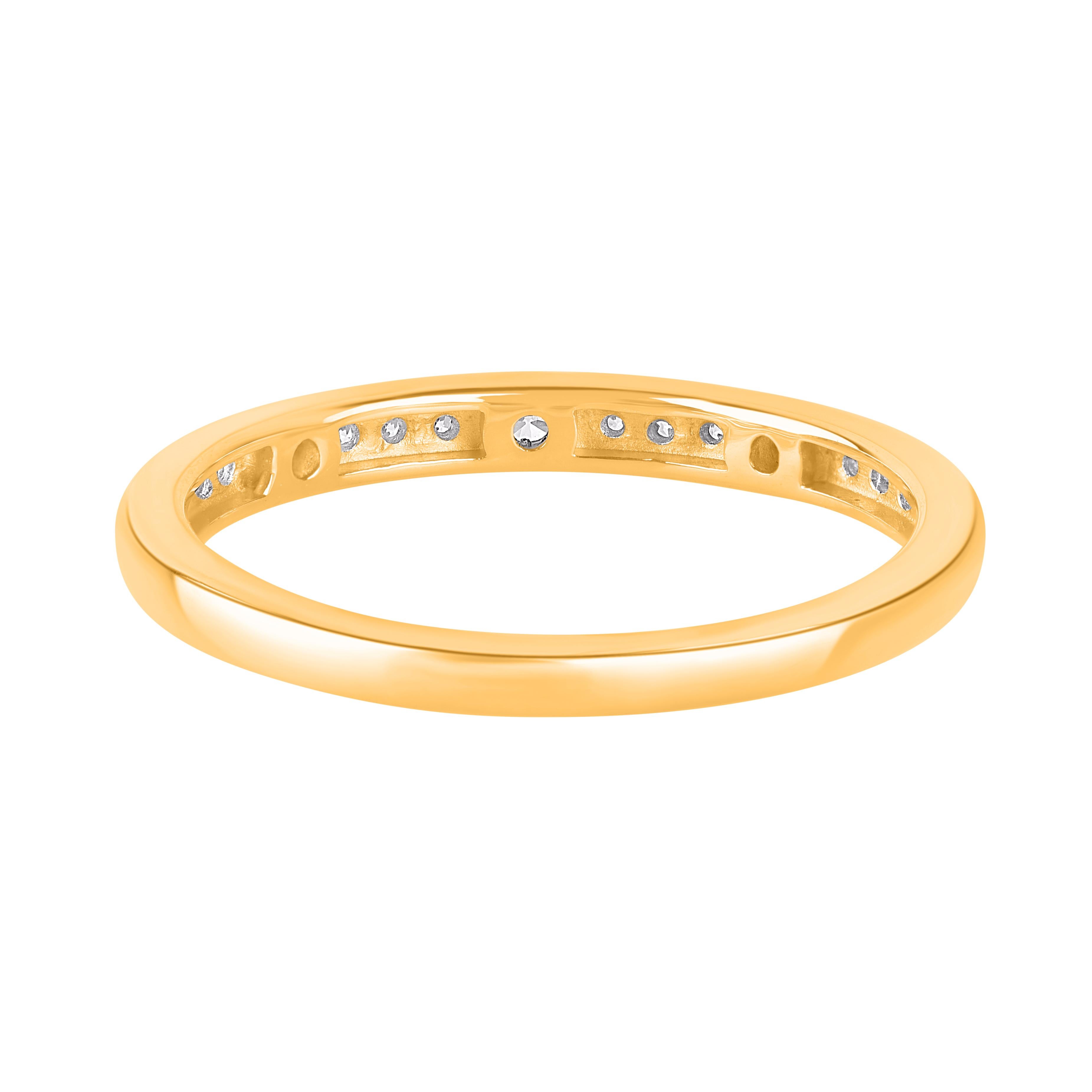 Women's TJD 0.15 Carat Brilliant Cut Diamond 14 Karat Yellow Gold Stackable Band Ring For Sale