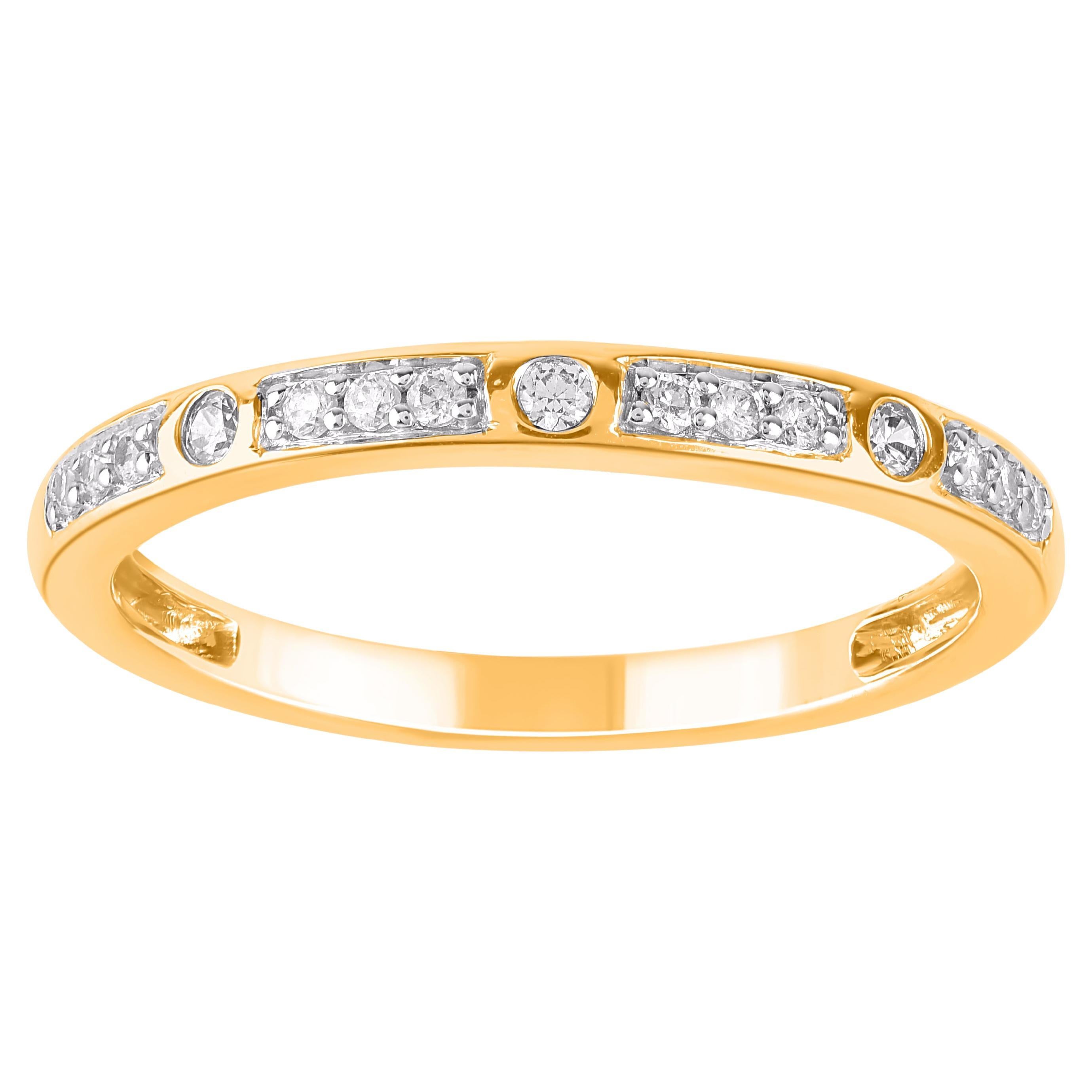 TJD 0.15 Carat Brilliant Cut Diamond 14 Karat Yellow Gold Stackable Band Ring For Sale