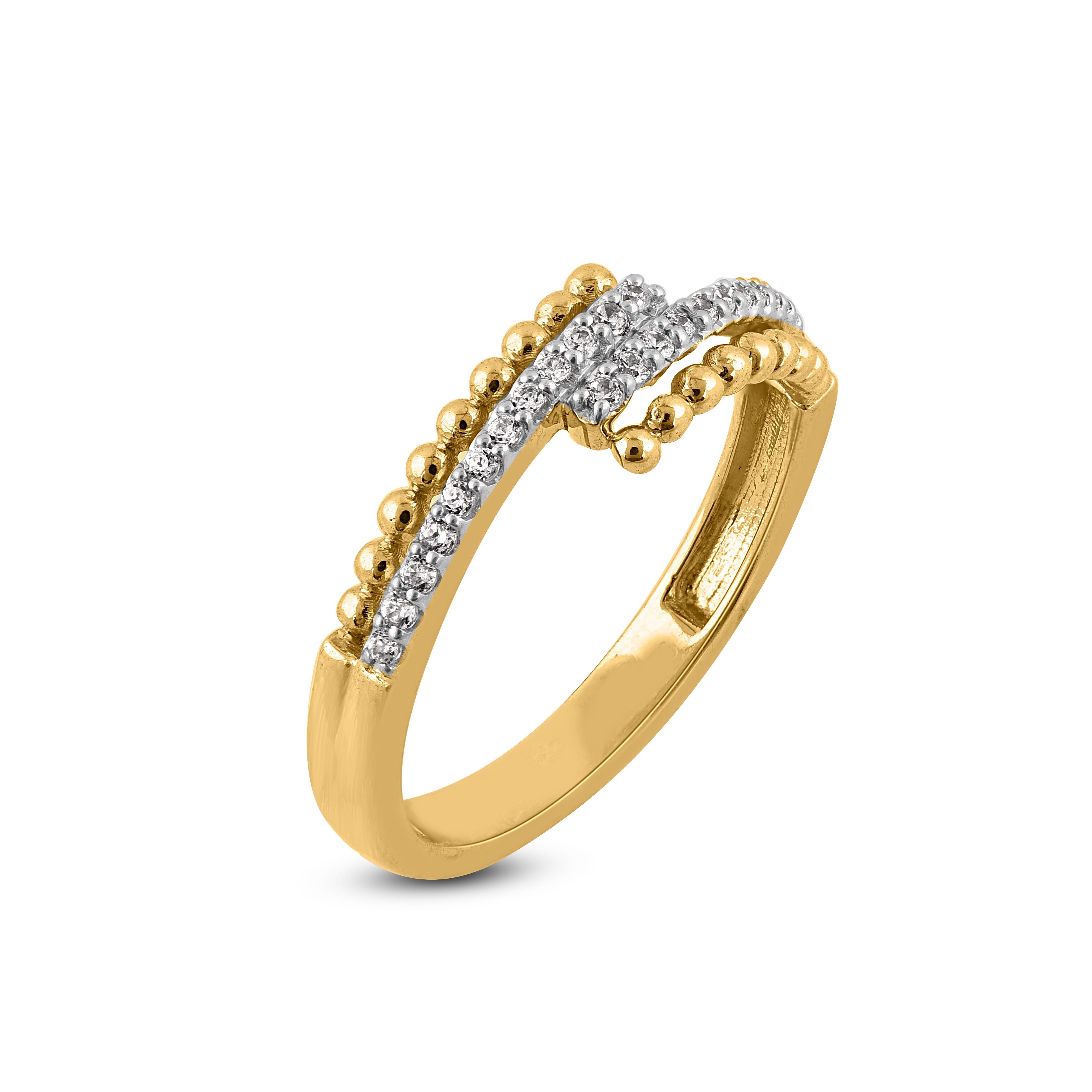Modernist TJD 0.15 Carat Brilliant Cut Diamond 14Karat Yellow Gold Bypass Fashion Ring For Sale