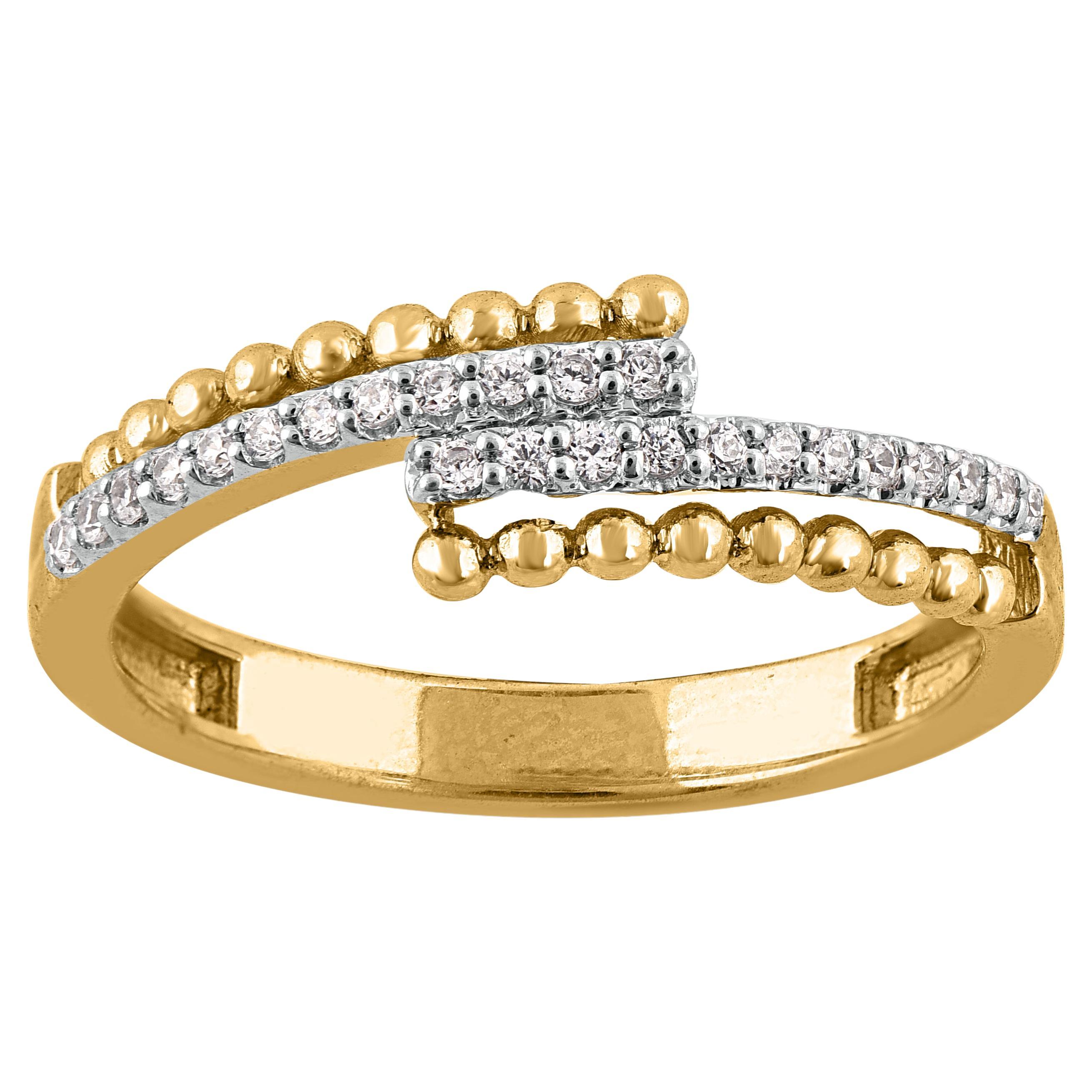 TJD 0.15 Carat Brilliant Cut Diamond 14Karat Yellow Gold Bypass Fashion Ring For Sale