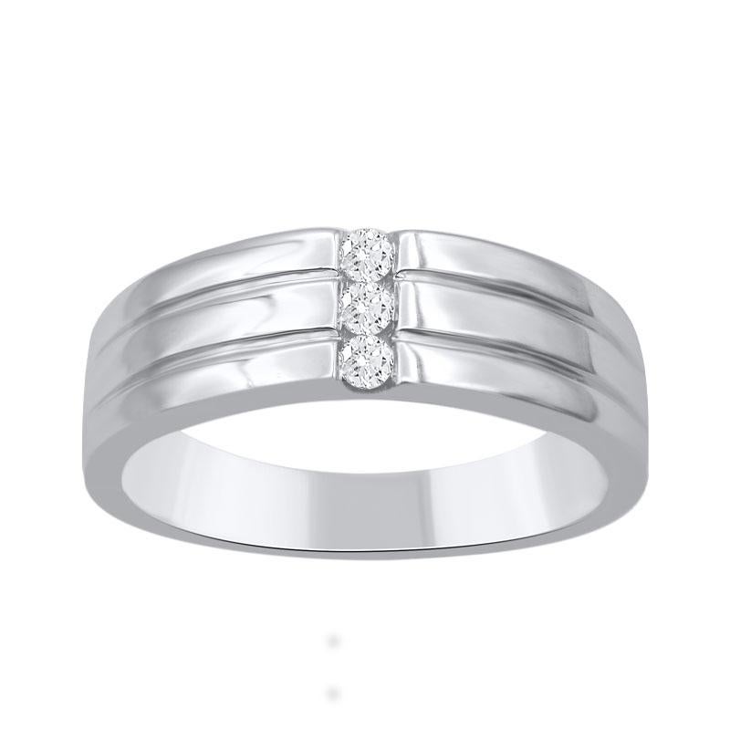 Contemporary TJD 0.15 Carat Brilliant Cut Diamond 14KT White Gold Three Stone Men's Ring For Sale