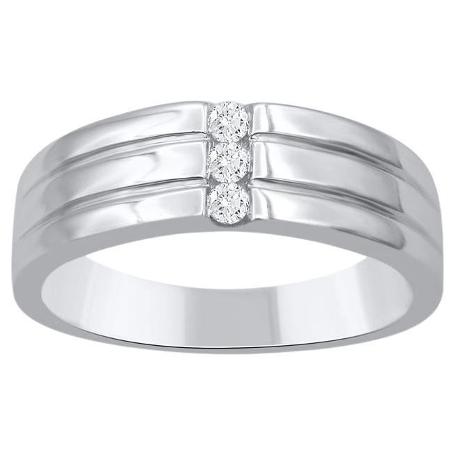 TJD 0.15 Carat Brilliant Cut Diamond 14KT White Gold Three Stone Men's Ring For Sale