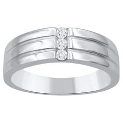 TJD 0.15 Carat Brilliant Cut Diamond 14KT White Gold Three Stone Men's Ring