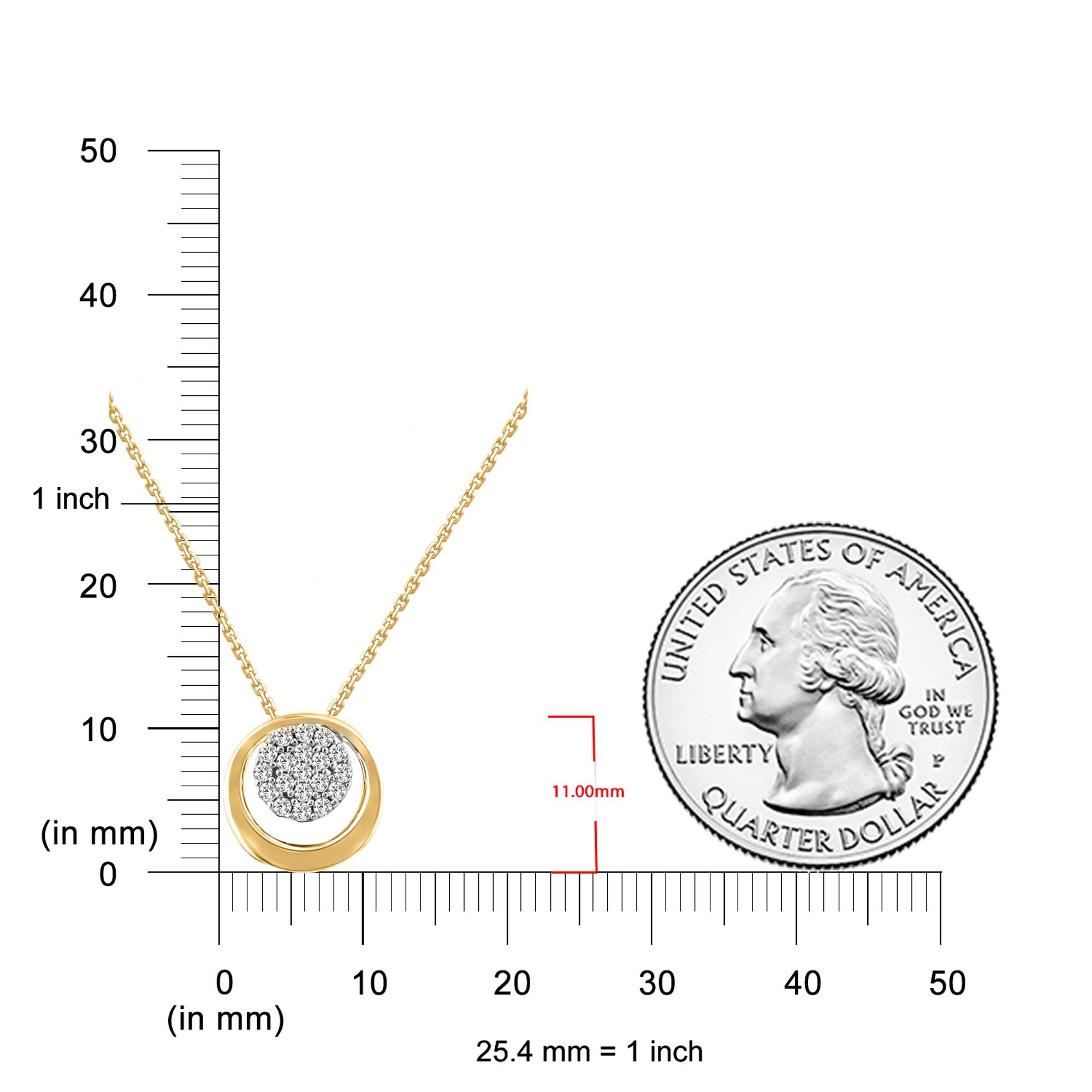 TJD 0.15 Carat Brilliant Cut Diamond 14KT Yellow Gold Circle Pendant Necklace In New Condition For Sale In New York, NY