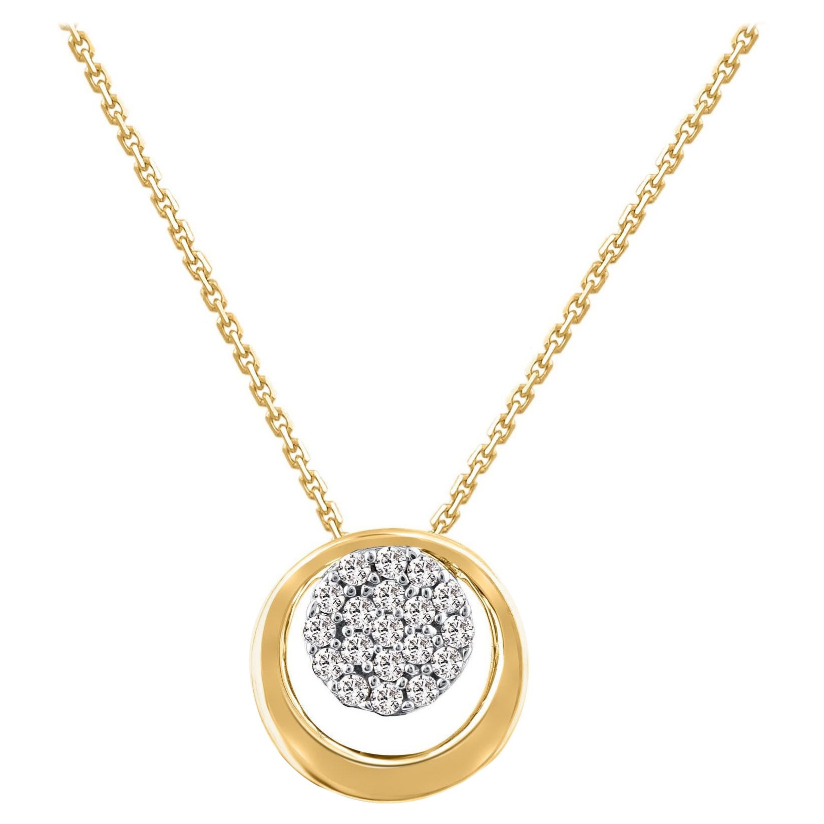 TJD 0.15 Carat Brilliant Cut Diamond 14KT Yellow Gold Circle Pendant Necklace