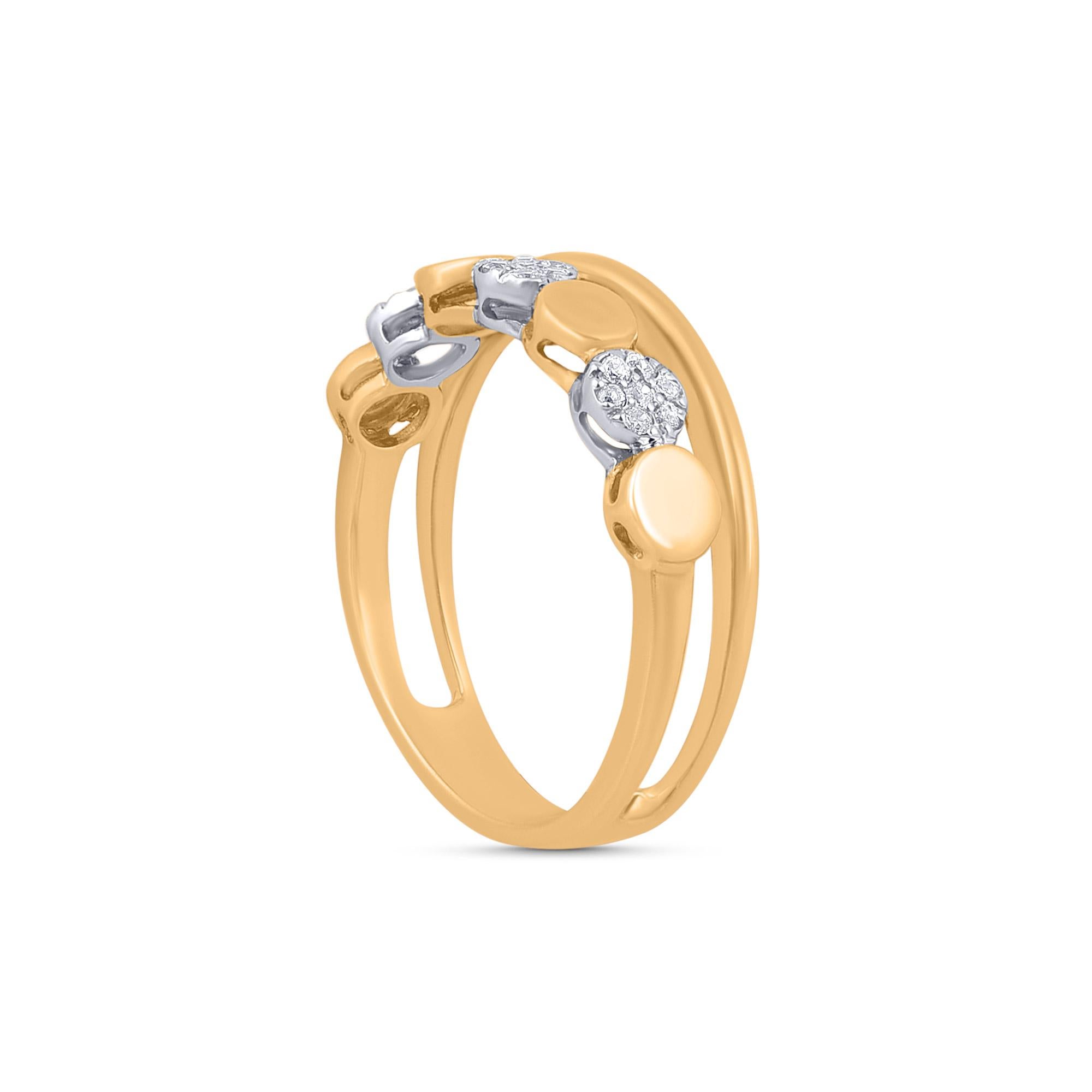 Contemporary TJD 0.15 Carat Brilliant Cut Diamond 14KT Yellow Gold Wedding Fashion Band Ring For Sale