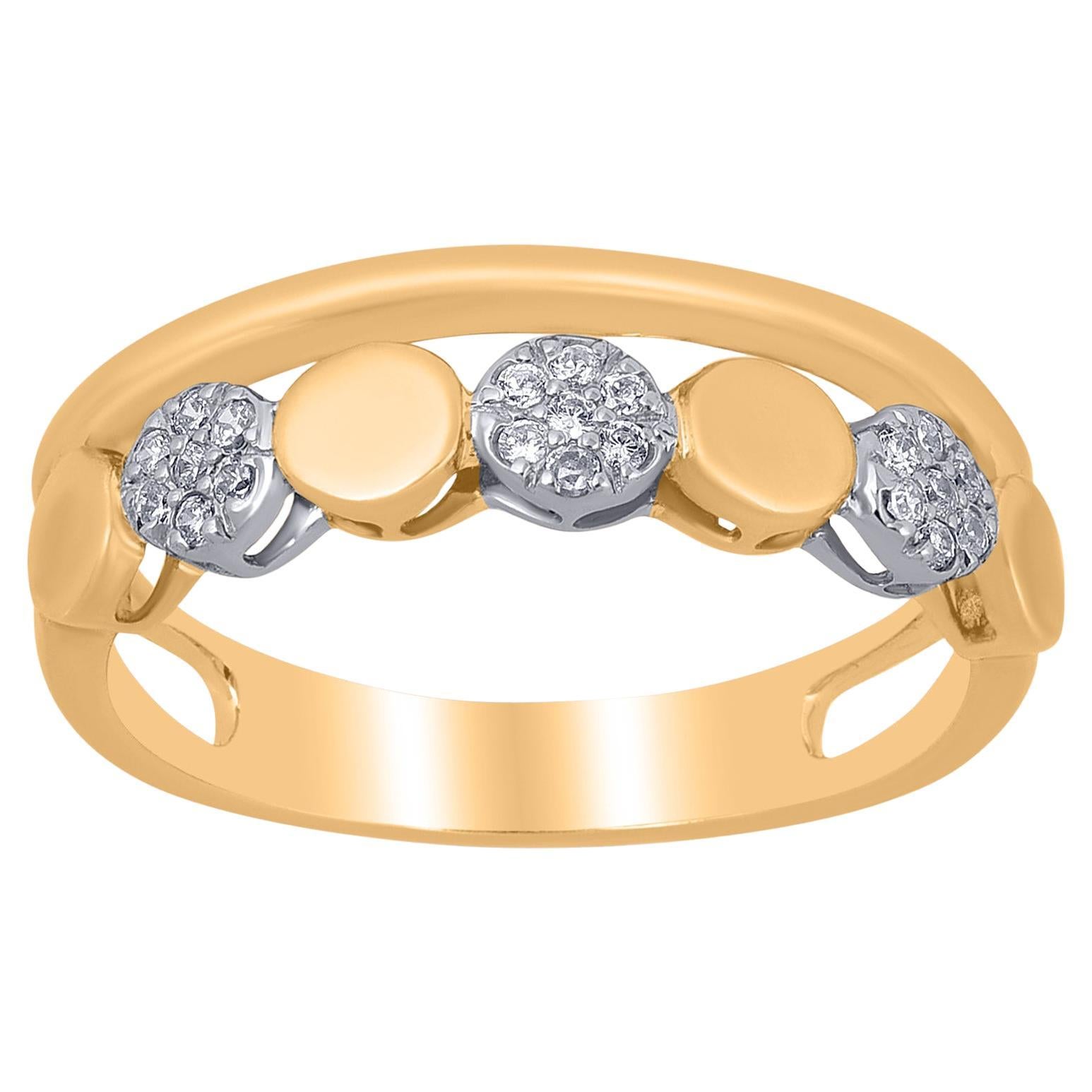 TJD 0.15 Carat Brilliant Cut Diamond 14KT Yellow Gold Wedding Fashion Band Ring For Sale