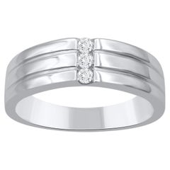 TJD 0.15 Carat Brilliant Cut Diamond 18KT White Gold Three Stone Men's Ring