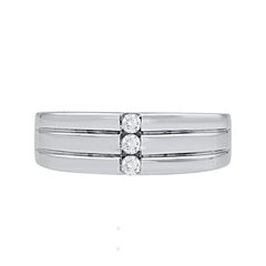 TJD 0.15 Carat Brilliant Cut Diamond 18KT White Gold Three Stone Men's Ring