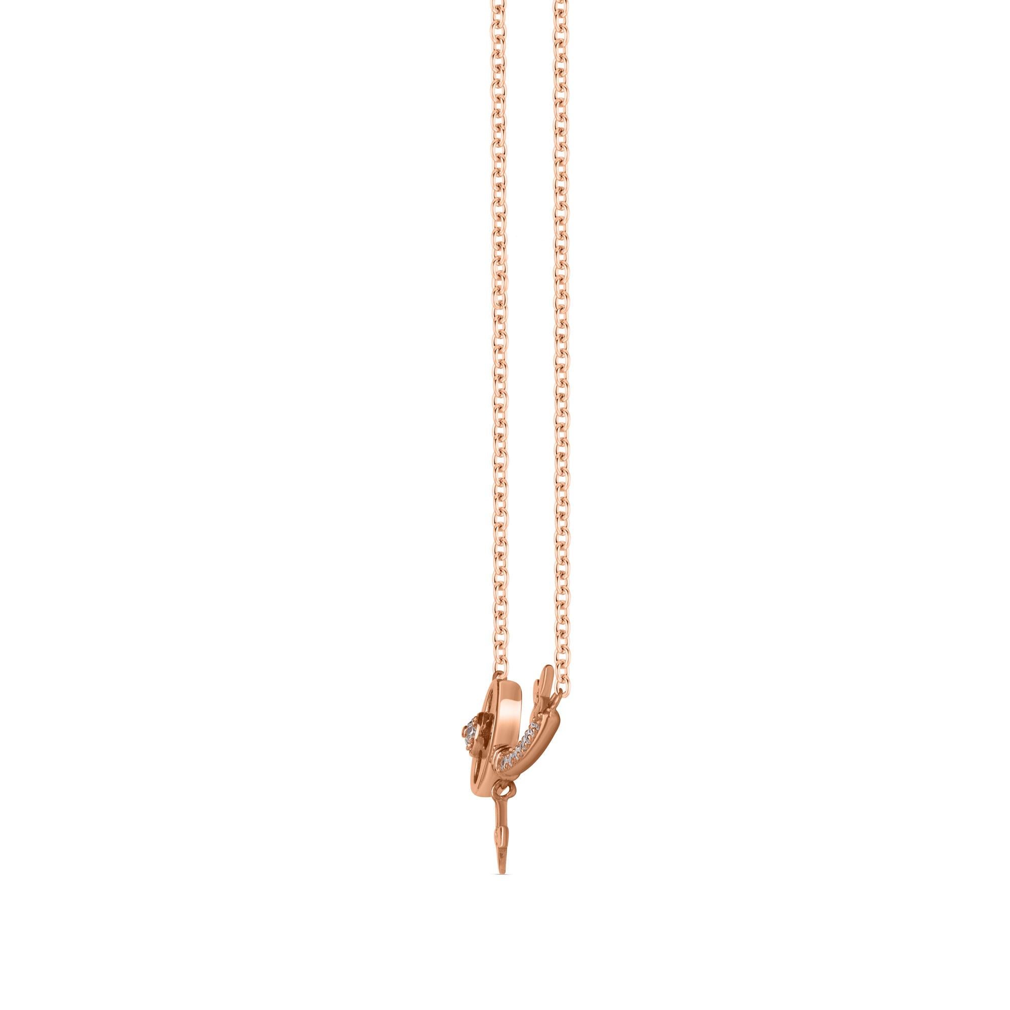 Moderne TJD 0.15Carat Diamond 18 Karat Rose Gold Flowery Key Necklace with 18 inch Chain (Collier de clés fleuries en or rose 18 carats avec chaîne de 18 pouces) en vente