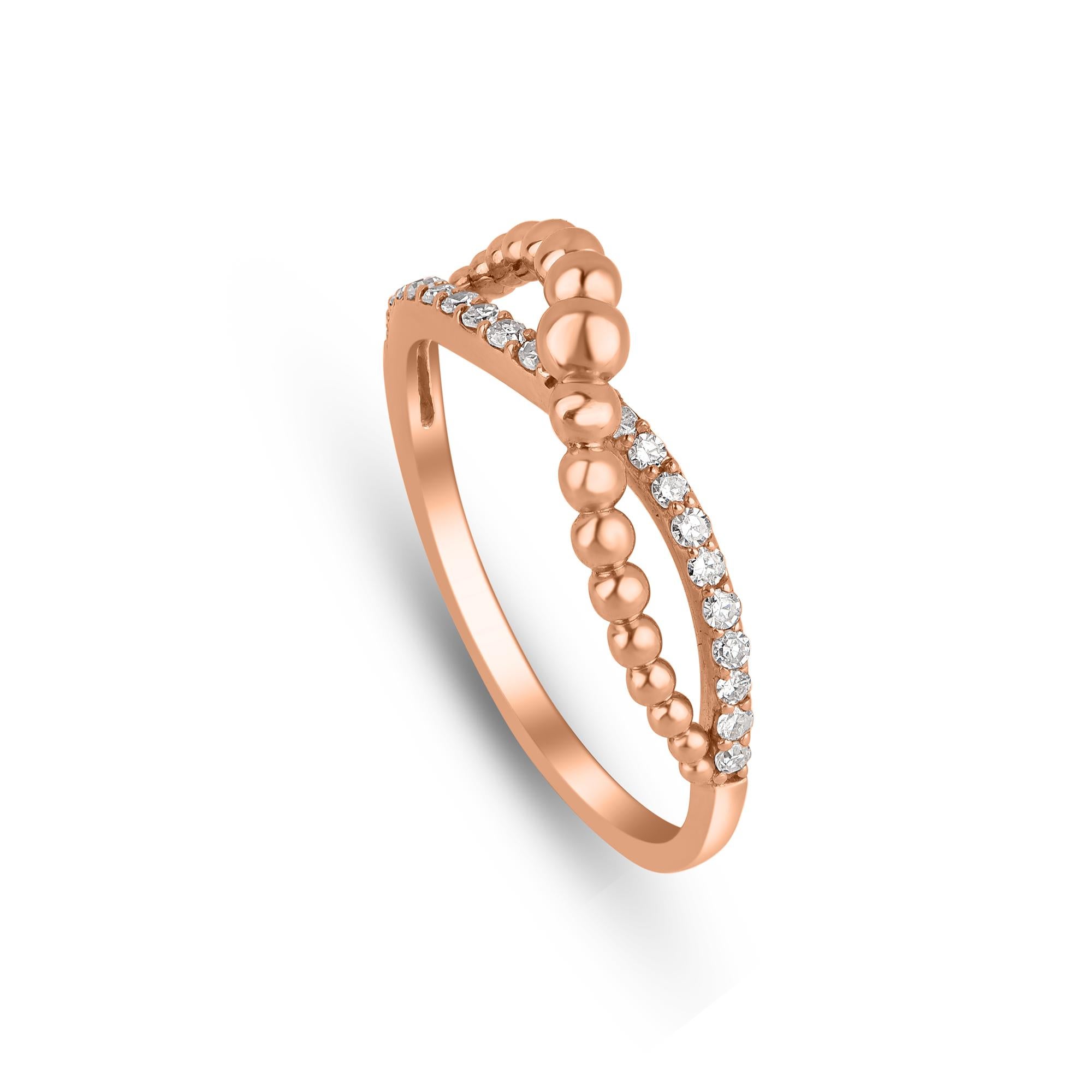Classic and contemporary – this diamond bubble ring is embellished with 20 round-cut diamonds in prong setting and crafted beautifully in 18 kt rose gold. Diamonds are graded HI color, I1 clarity. 