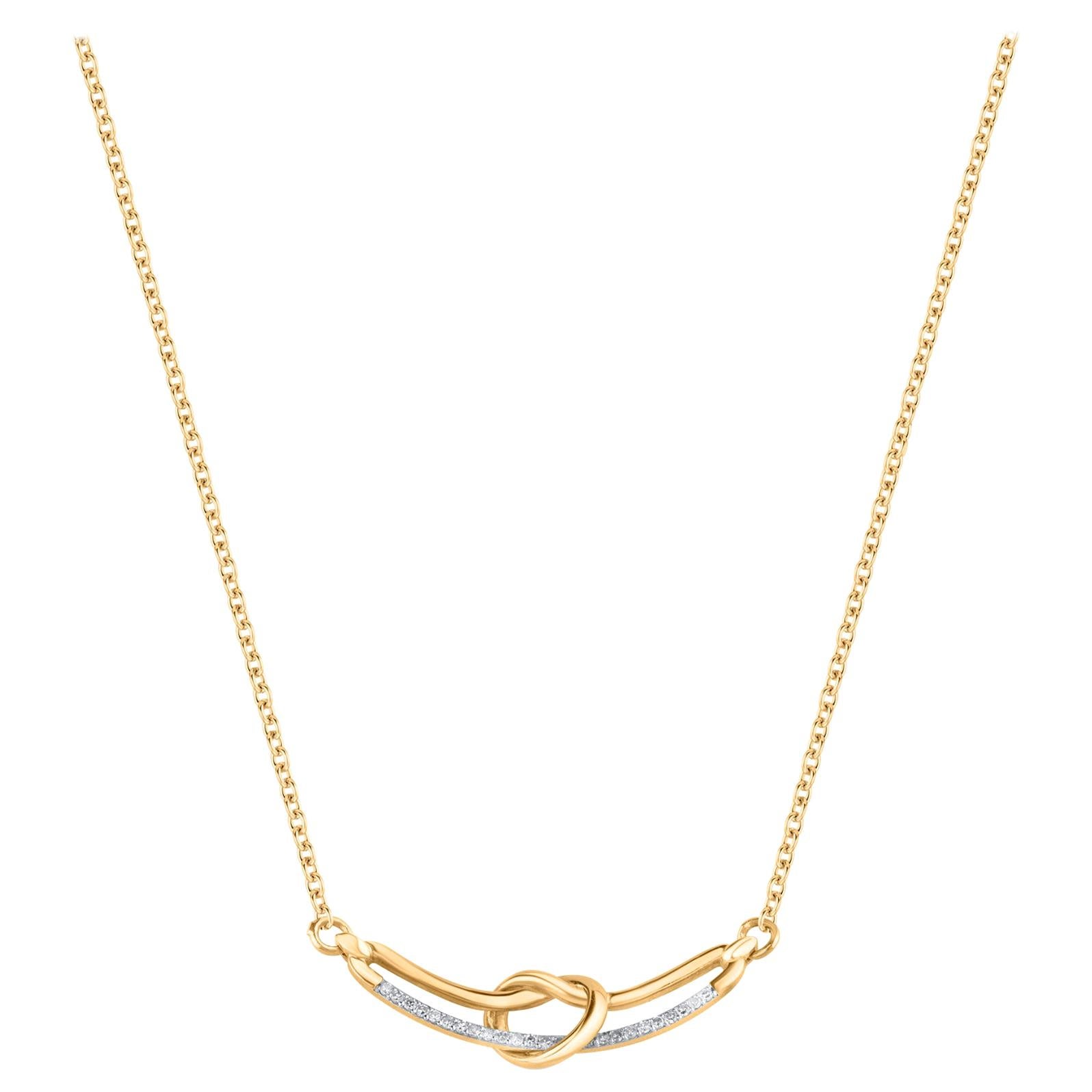 TJD 0.15 Carat Diamond 18Karat Yellow Gold Love Knot Necklace with 18 inch Chain