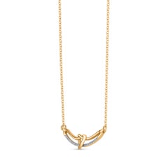 TJD 0.15 Carat Diamond 18 KT Yellow Gold Love Knot Necklace with 18 inch Chain