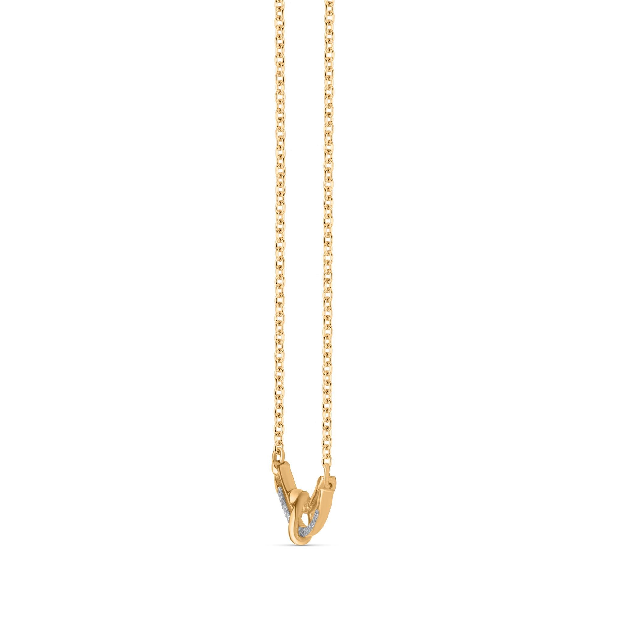 Modern TJD 0.15 Carat Diamond 18 KT Yellow Gold Love Knot Necklace with 18 inch Chain For Sale