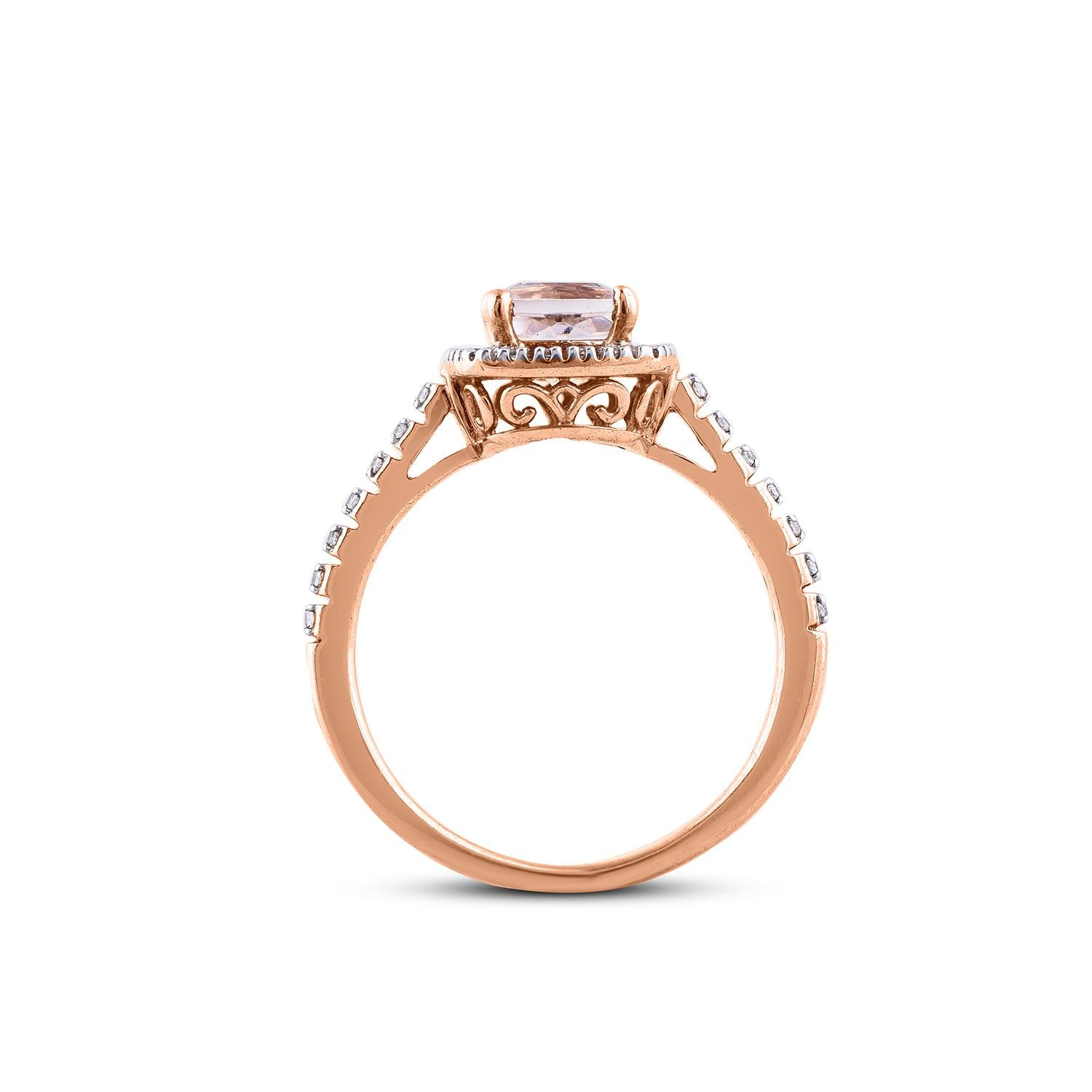 Women's TJD 0.15 Carat Diamond 6X6 MM Cushion Cut Morganite 14 Karat rose gold Halo Ring For Sale