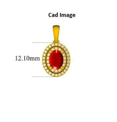 TJD 0.15 Carat Diamond and 7X5MM Oval Ruby 14 Karat White Gold Halo Pendant