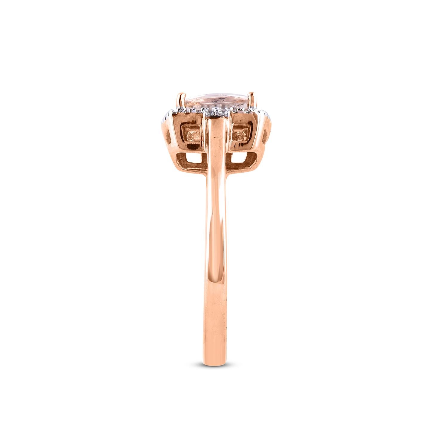 Cushion Cut TJD 0.15 Carat Diamond and Cushion Shape Morganite 14 Karat Rose Gold Ring For Sale