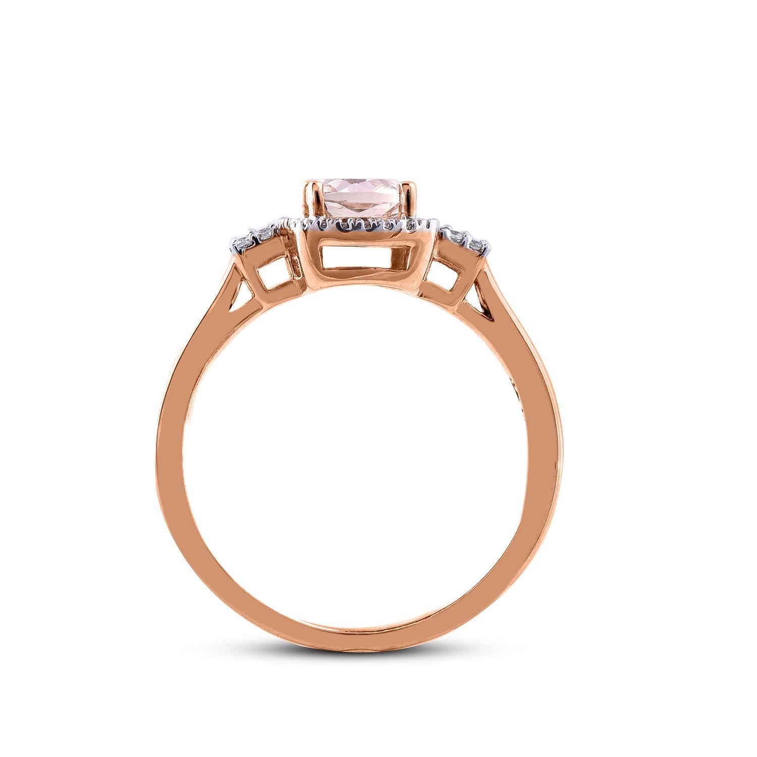 TJD 0.15 Carat Diamond and Cushion Shape Morganite 14 Karat Rose Gold Ring In New Condition For Sale In New York, NY