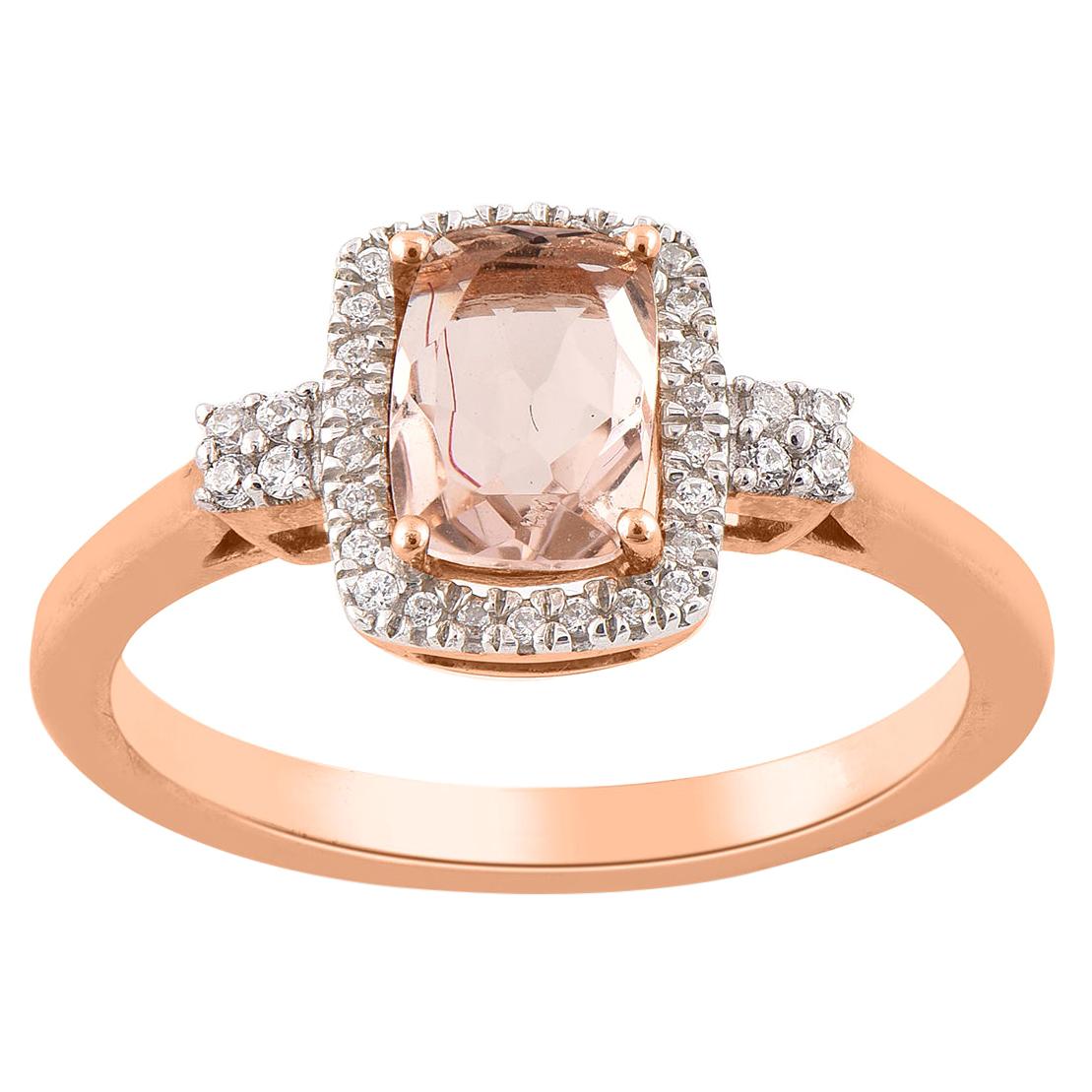 TJD 0.15 Carat Diamond and Cushion Shape Morganite 14 Karat Rose Gold Ring
