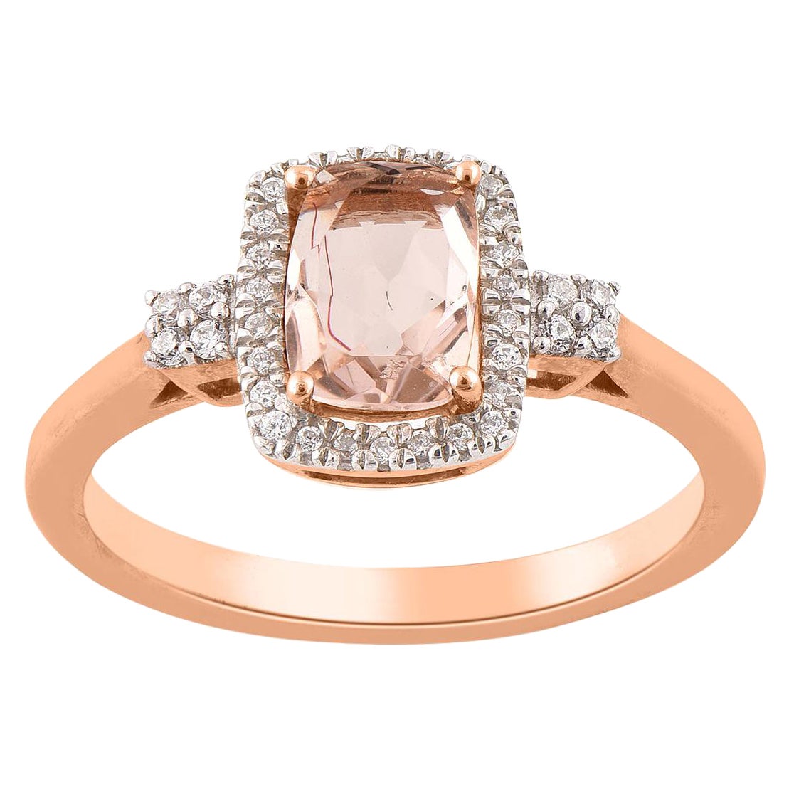 TJD 0.15 Carat Diamond and Cushion Shape Morganite 14 Karat Rose Gold Ring