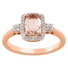 TJD 0.15 Carat Diamond and Cushion Shape Morganite 14 Karat Rose Gold Ring
