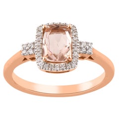 Anello TJD con diamante da 0,15 carati e morganite a forma di cuscino in oro rosa 14 carati