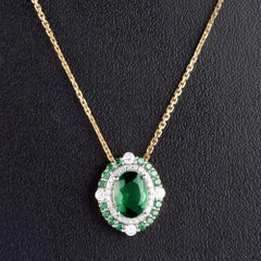 TJD 0.15 Carat Diamond and Natural Emerald 18 Karat Yellow Gold Halo Pendant