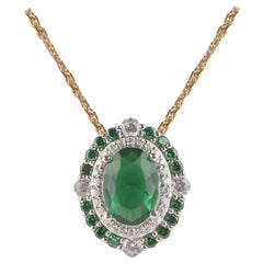 TJD 0.15 Carat Diamond and Natural Emerald 18 Karat Yellow Gold Halo Pendant