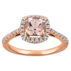 TJD 0.15 Carat Diamond 6X6 MM Cushion Cut Morganite 14 Karat rose gold Halo Ring