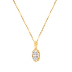 TJD Collar Colgante Ovalado de Diamantes de 0,15 Quilates en Oro Amarillo de 10 K