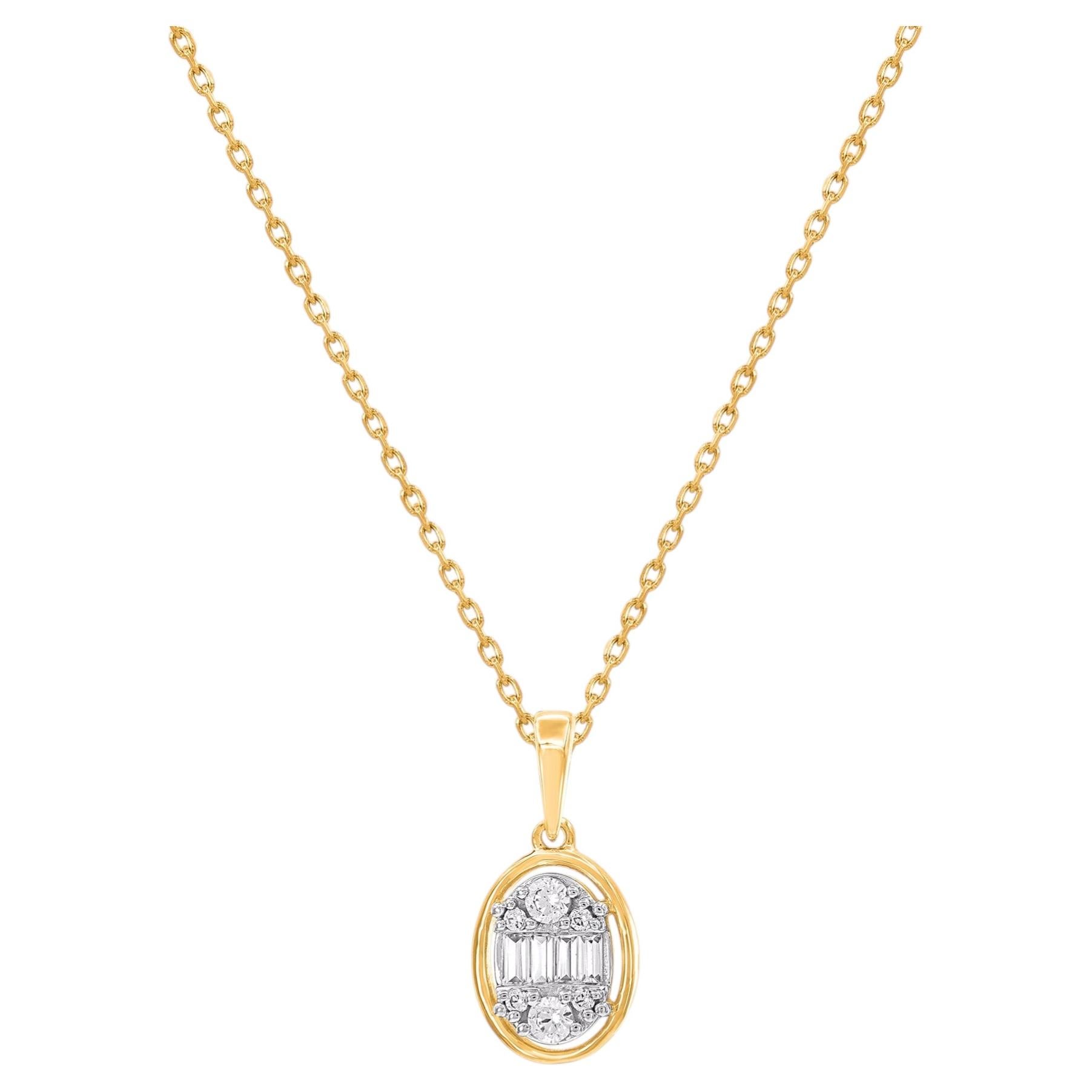TJD Collar Colgante Ovalado de Diamantes de 0,15 Quilates en Oro Amarillo de 10 K
