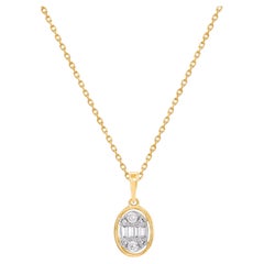 TJD Collar Colgante Ovalado de Diamantes de 0,15 Quilates en Oro Amarillo de 10 K