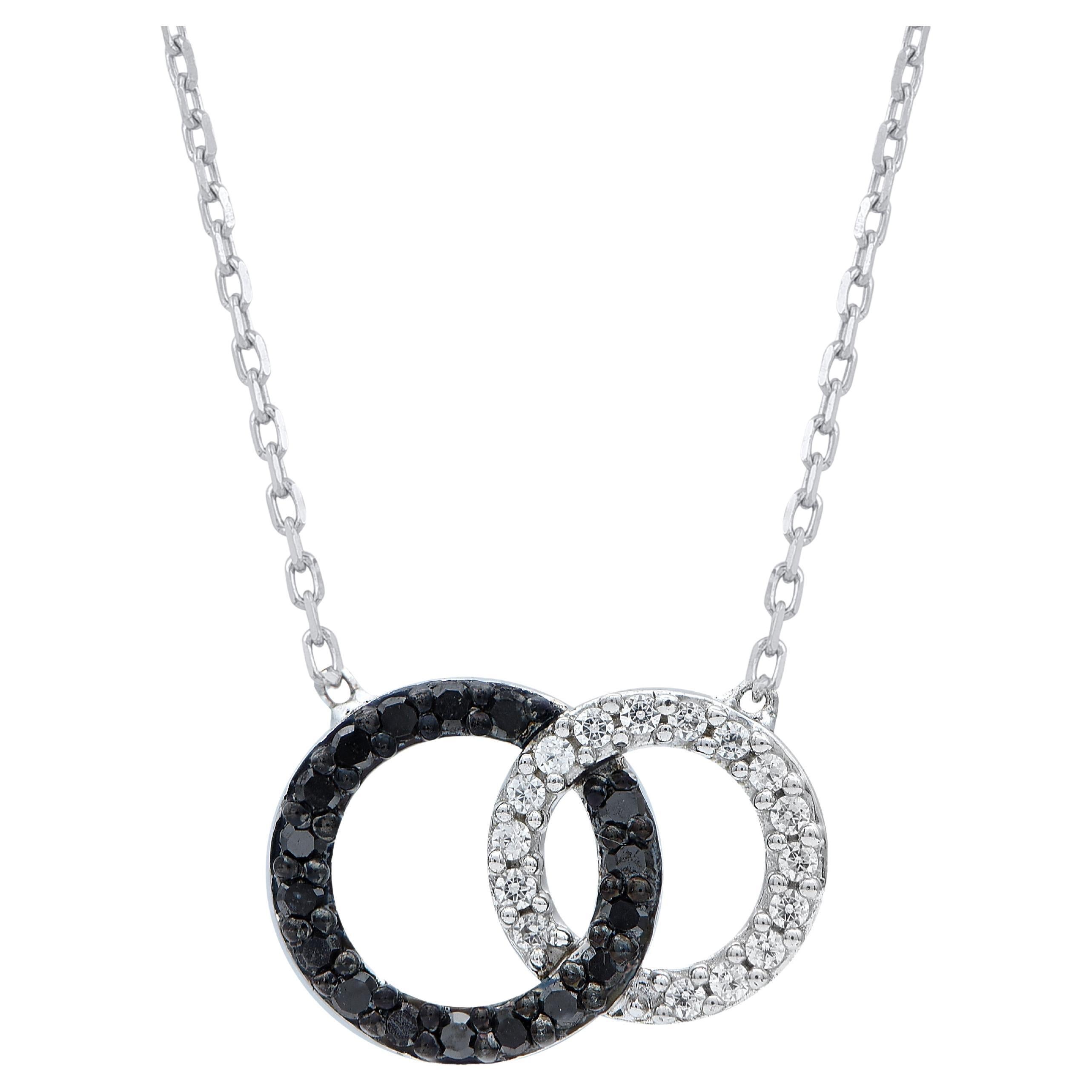 TJD Collar de Círculos Entrelazados de Oro de 14 Kilates con Diamante Natural de 0,15 Quilates en venta