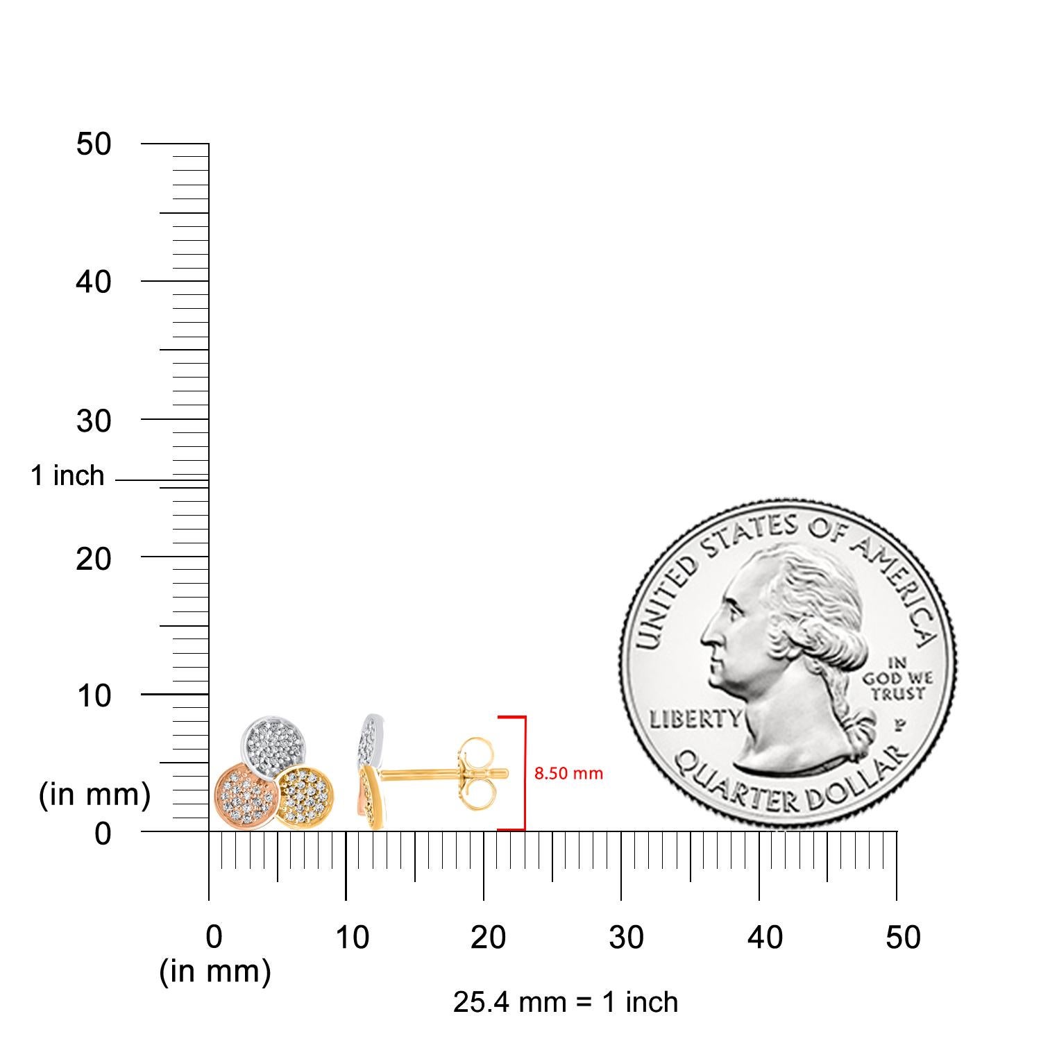 TJD 0,15 Karat natürlicher Diamant 14 Karat dreifarbige Gold-Ohrstecker (Art déco) im Angebot