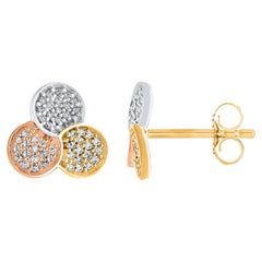 Clous d
oreilles en or tricolore 14 carats avec diamants naturels 0,15 carat TJD