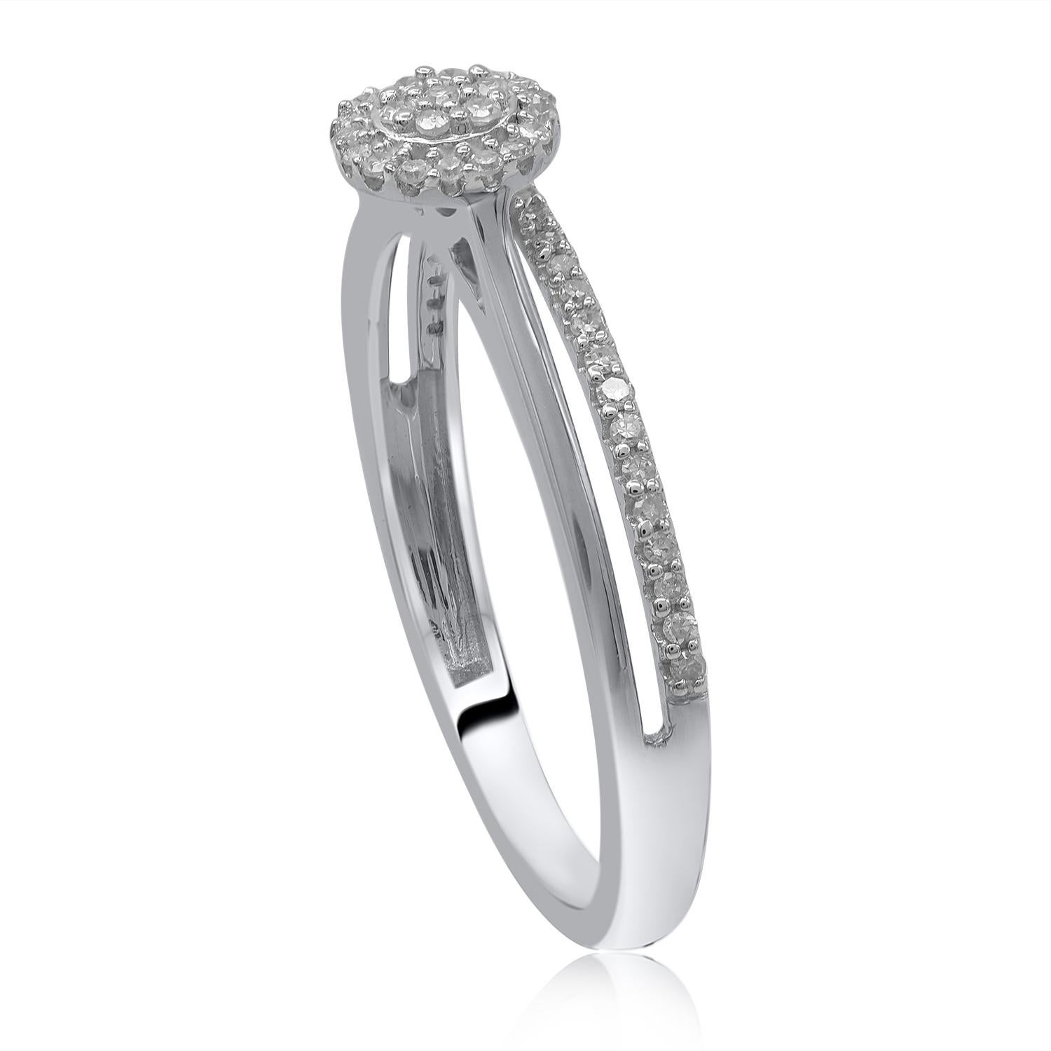 Contemporary TJD 0.15 Carat Natural Diamond 14 Karat White Gold Split Shank Engagement Ring For Sale