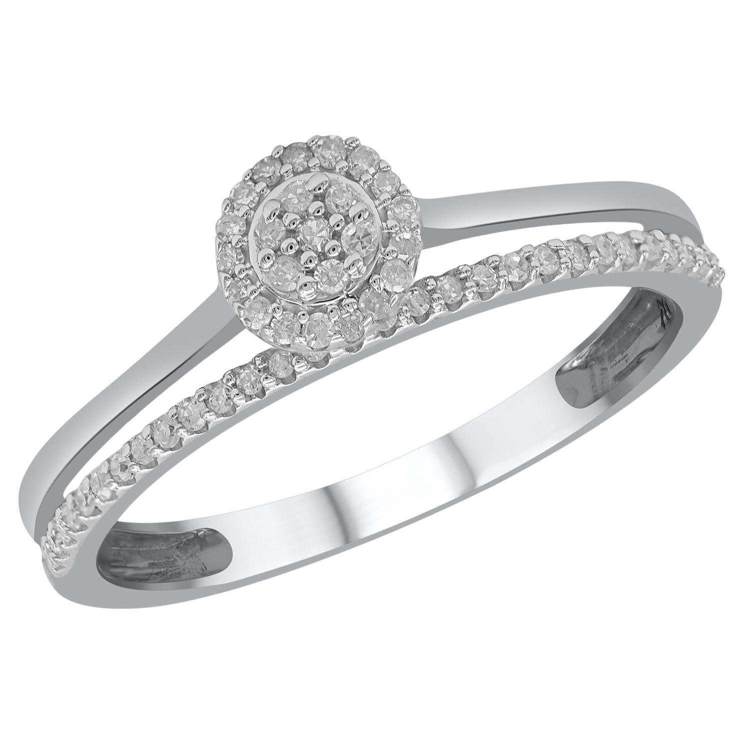 TJD 0.15 Carat Natural Diamond 14 Karat White Gold Split Shank Engagement Ring For Sale