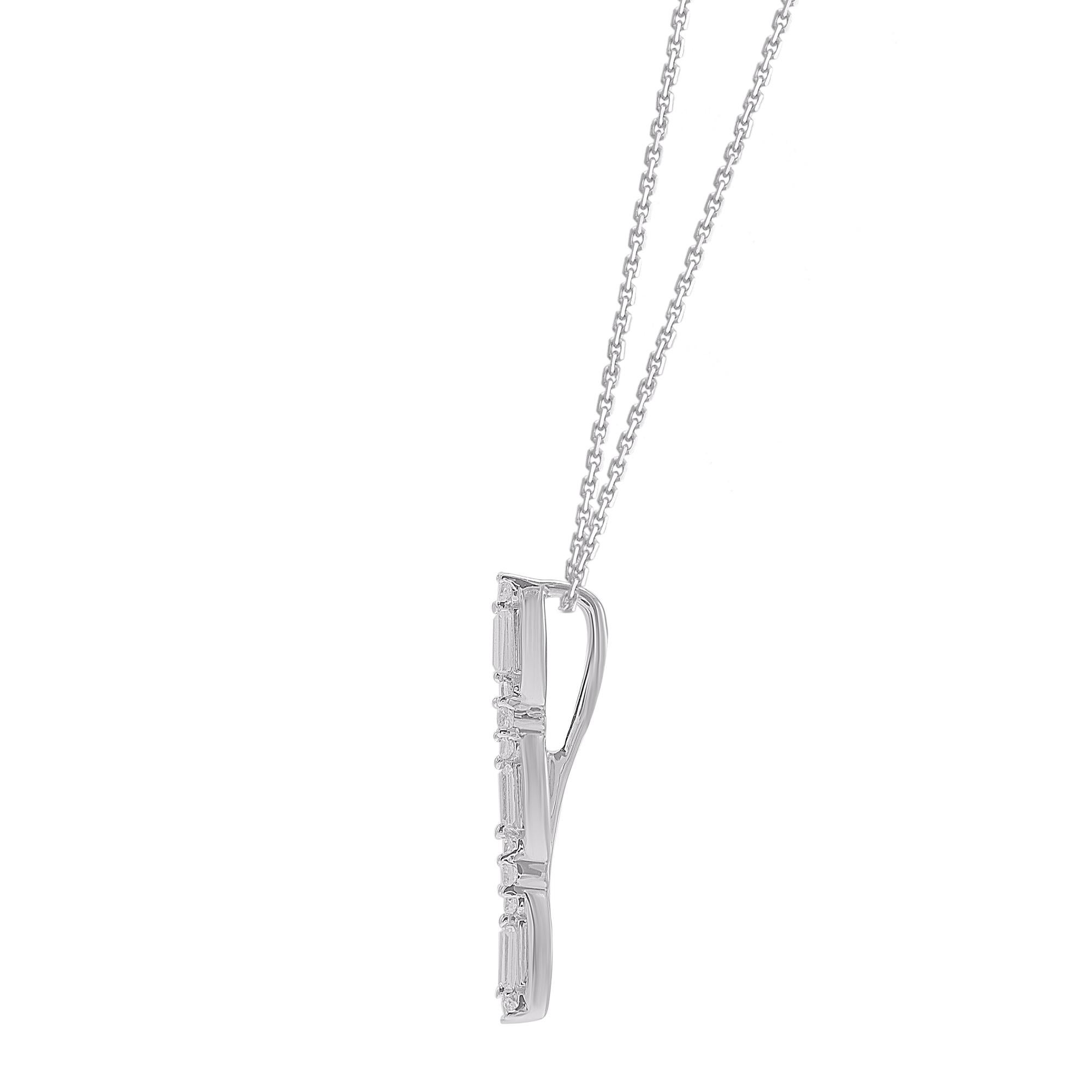 Contemporain Collier pendentif à barre verticale en or blanc 14 carats avec diamants naturels 0,15 carat TJD en vente