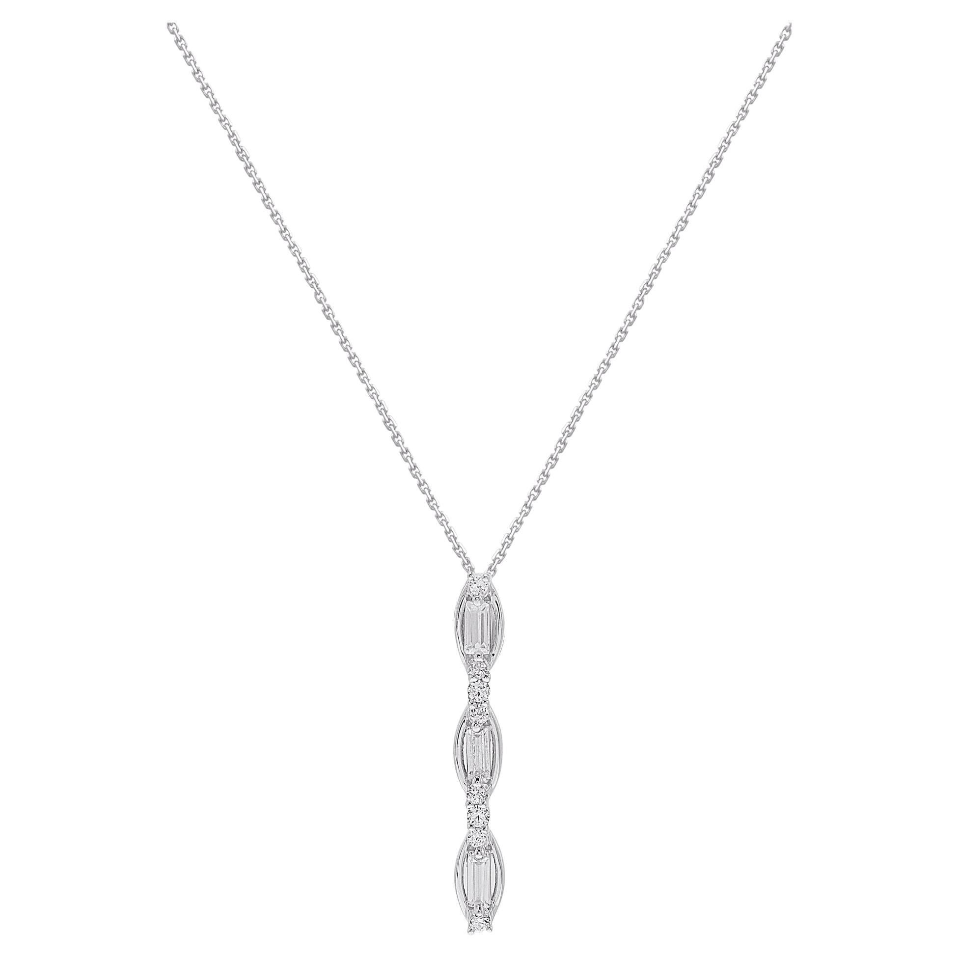 TJD Collar Colgante Barra Vertical 0,15 Quilates Diamante Natural Oro Blanco 14 Kilates